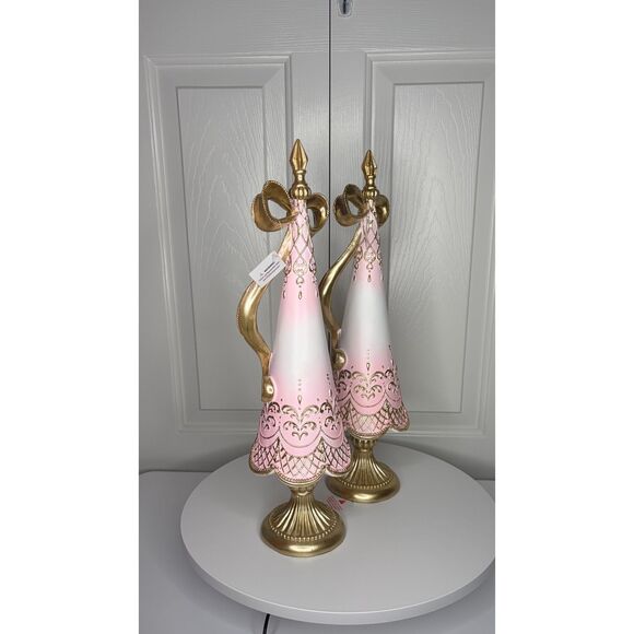 Pink & Gold Glam Christmas Tree Décor – Pearl Bow Finial – Baroque Lace Detail - Picture 10 of 12